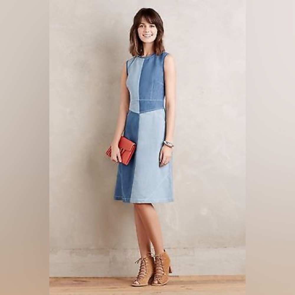 Anthropologie Two-Tone Light and Medium Blue Denim Dress